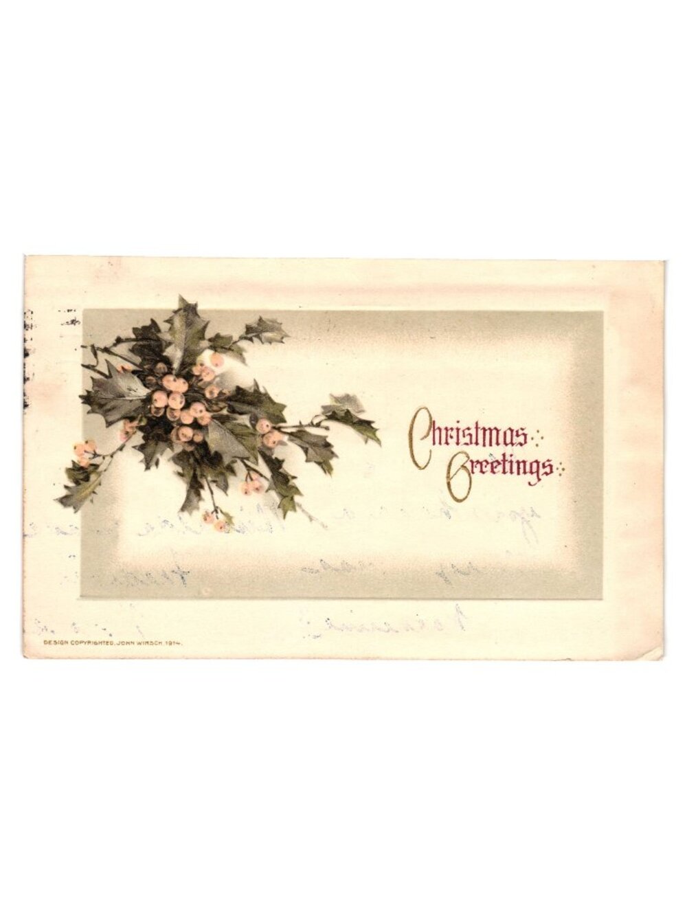 Antique 1914 John Winsch Christmas Postcard Berry Holly Design Printed Germany